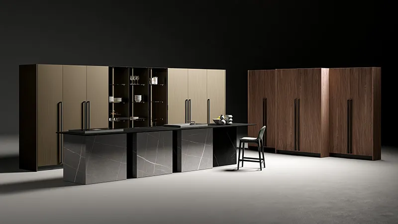 Moderne Küche in Bronze, Nussbaum, Anthrazit mit Arbeitsplatte aus Keramik von Comprex