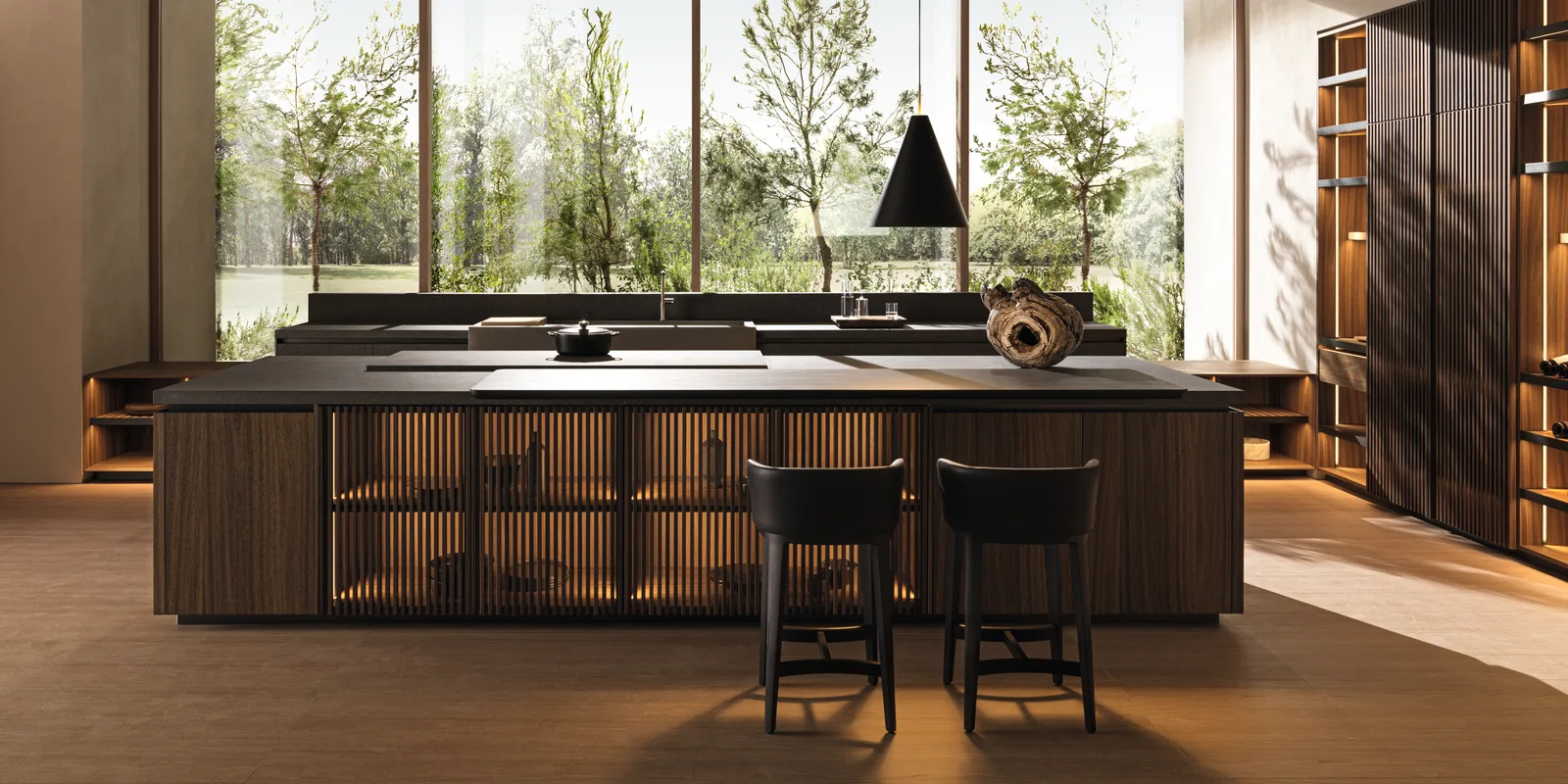Dada Kitchens Hi-Line 6 – Mattschwarze Inselküche – Schwarz und Braun