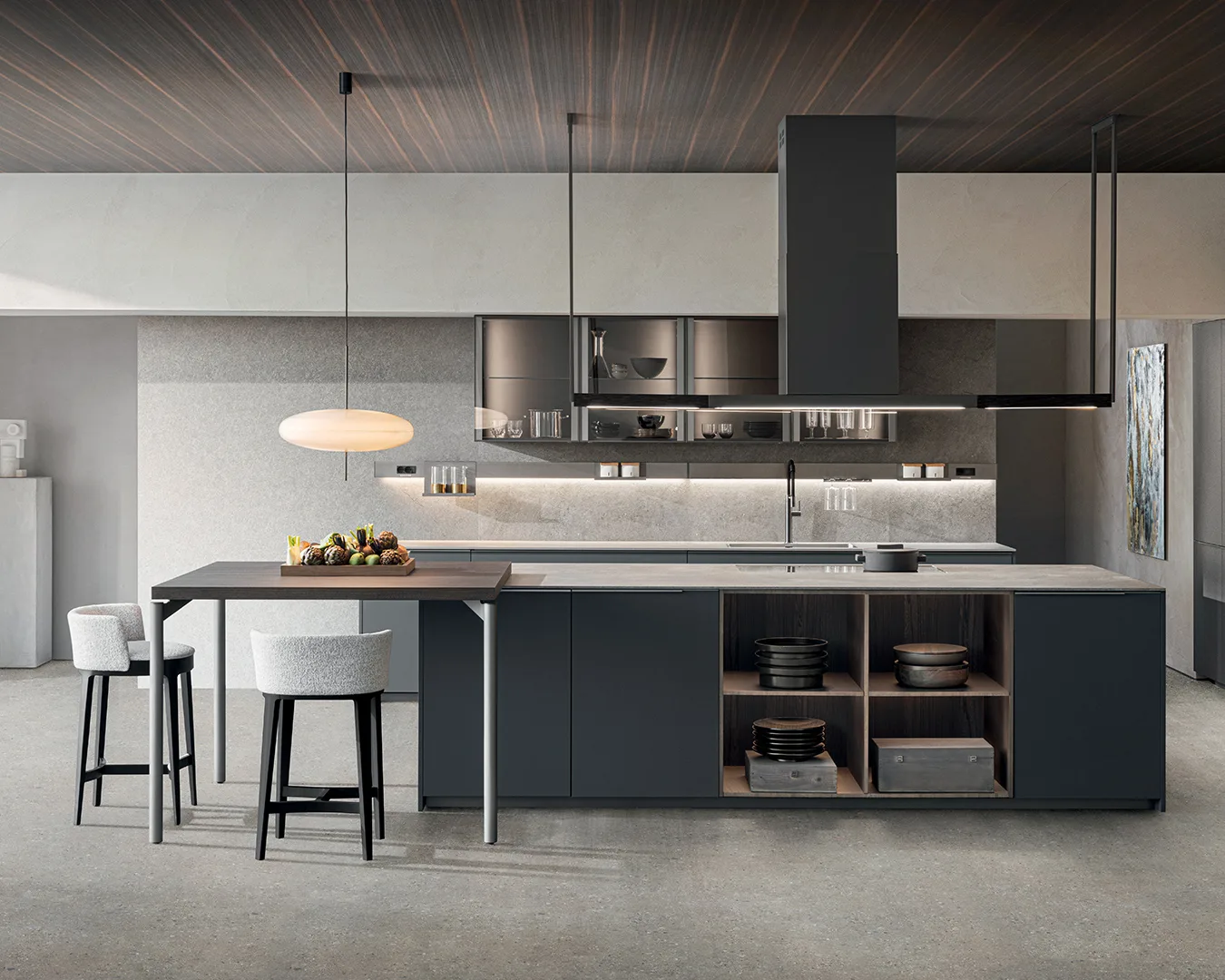 Dada Kitchens INDada – Helle Inselküche Champagner – Anthrazit