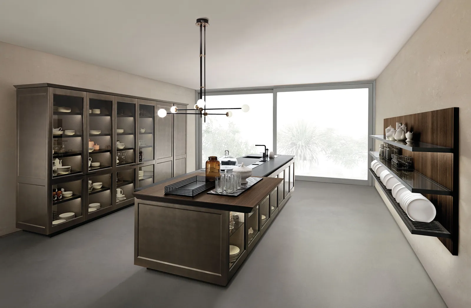 Moderne Küche in Bronze matt mit Arbeitsplatte aus Keramik von Euromobil