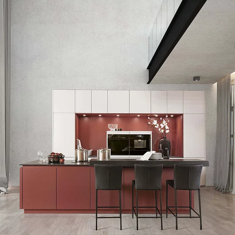 Musterring Green Living – Nachhaltige Linoleum-Küche Olivgrün – Terrakotta und Weiß