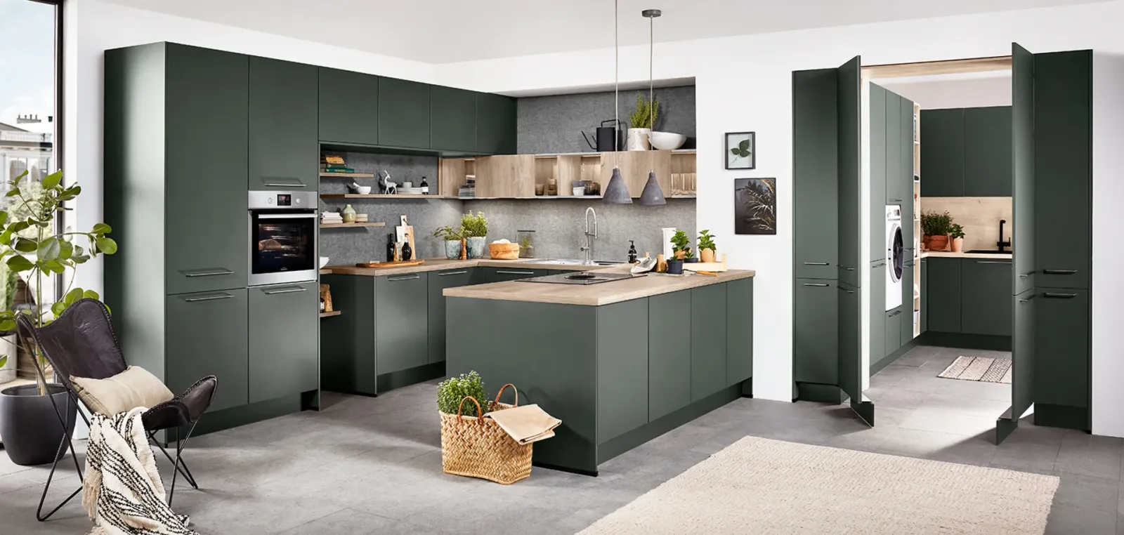 Nobilia EASYTOUCH – U-Küche Mineralgrün – EASYTOUCH 964 Mineralgrün ultramatt (Lacklaminat, Preisgruppe 4)