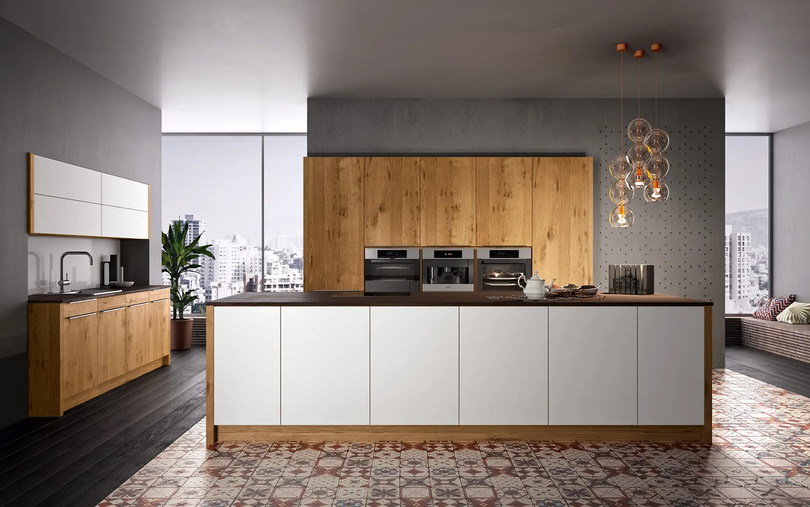 Oster QUANTUM mit Holzfronten und weißer Insel