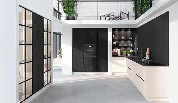 Schroeder Küchen Smart Living – Kompakte L-Küche Weiß-Graphit – Schwarz und Weiß