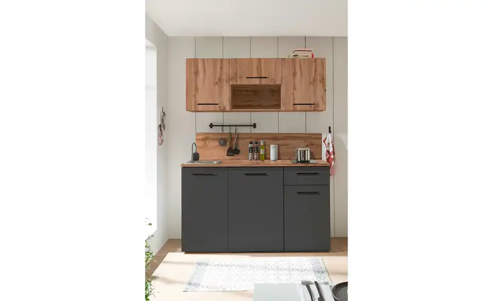 Sconto Küchenzeile Sneek, 160 cm mit Einbaukühlschrank