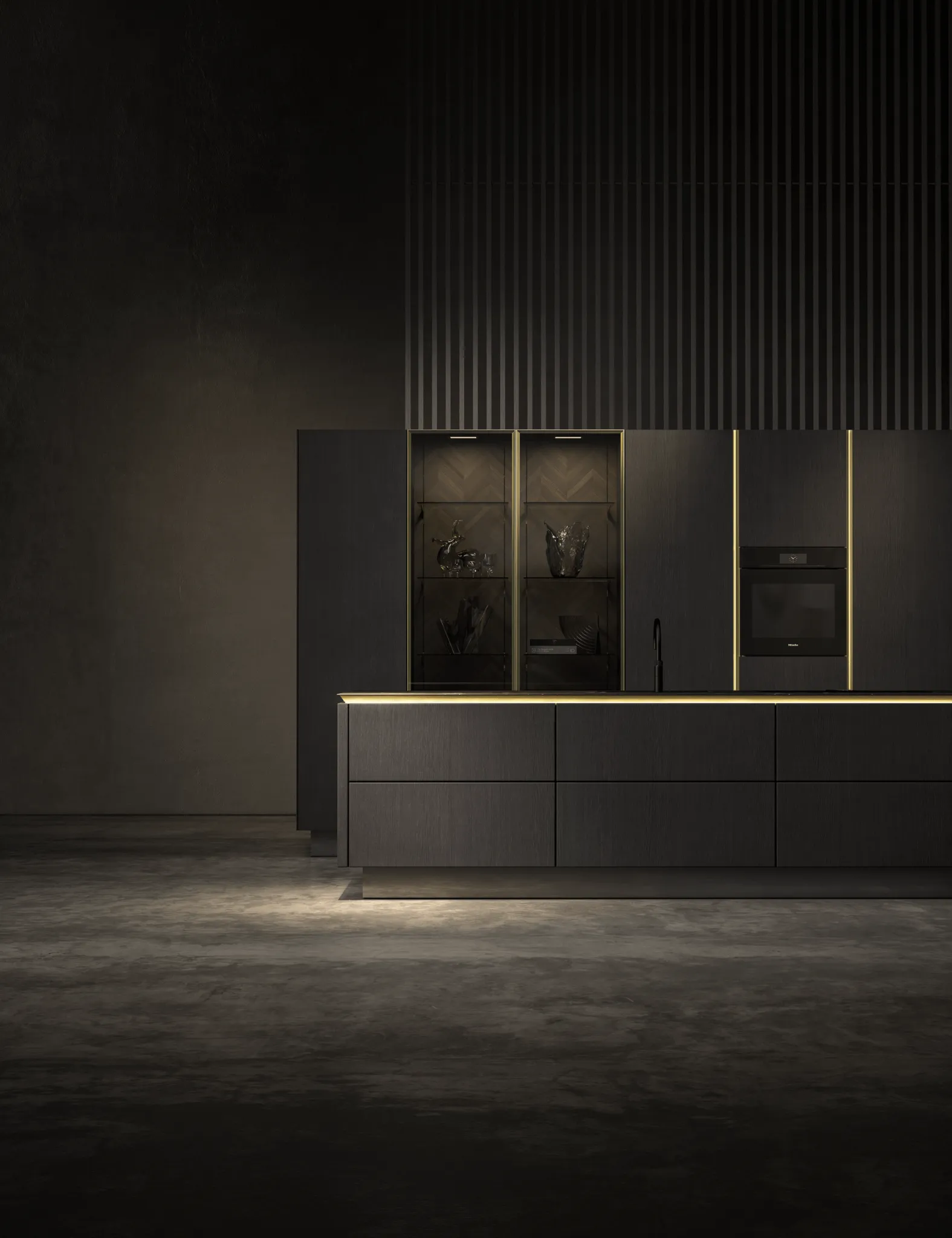 Landhausküche in Dunkelgrau/Anthrazit matt mit Arbeitsplatte aus Schichtstoff Granitoptik dunkel 38mm von SieMatic