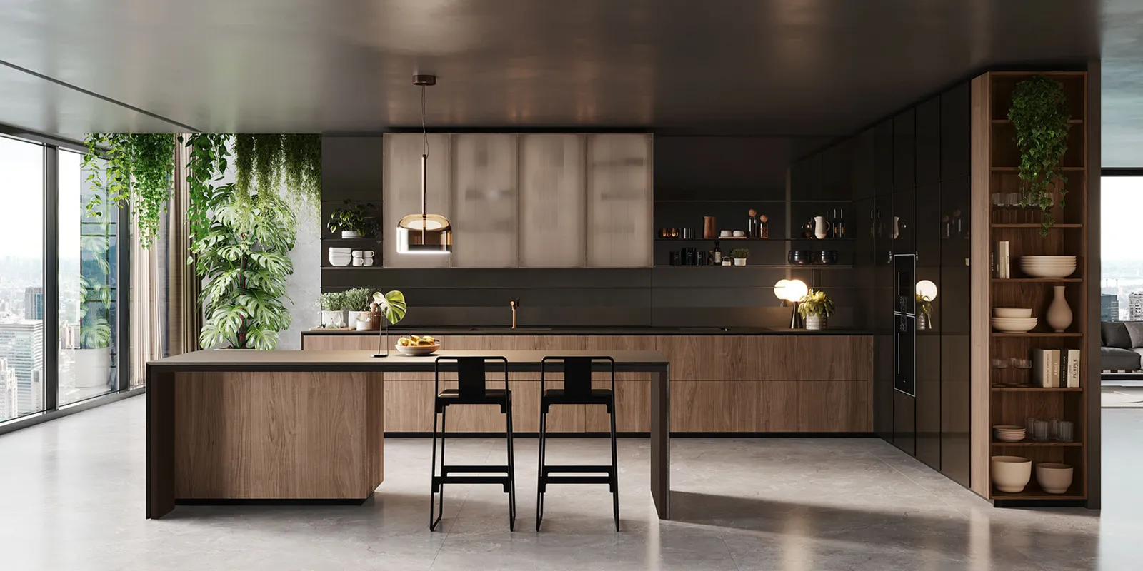 Landhausküche in Naturholz, Creme, Eiche mit Arbeitsplatte aus Granit von Valcucine