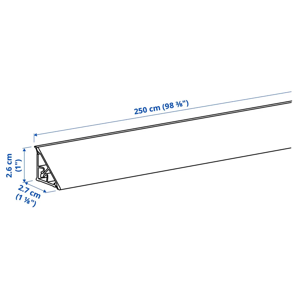 Maßzeichnung einer Wandabschlussleiste mit 250 cm Länge