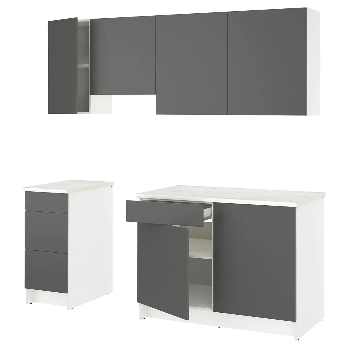IKEA KNOXHULT Küche dunkelgrau 220 cm mit weißer Arbeitsplatte