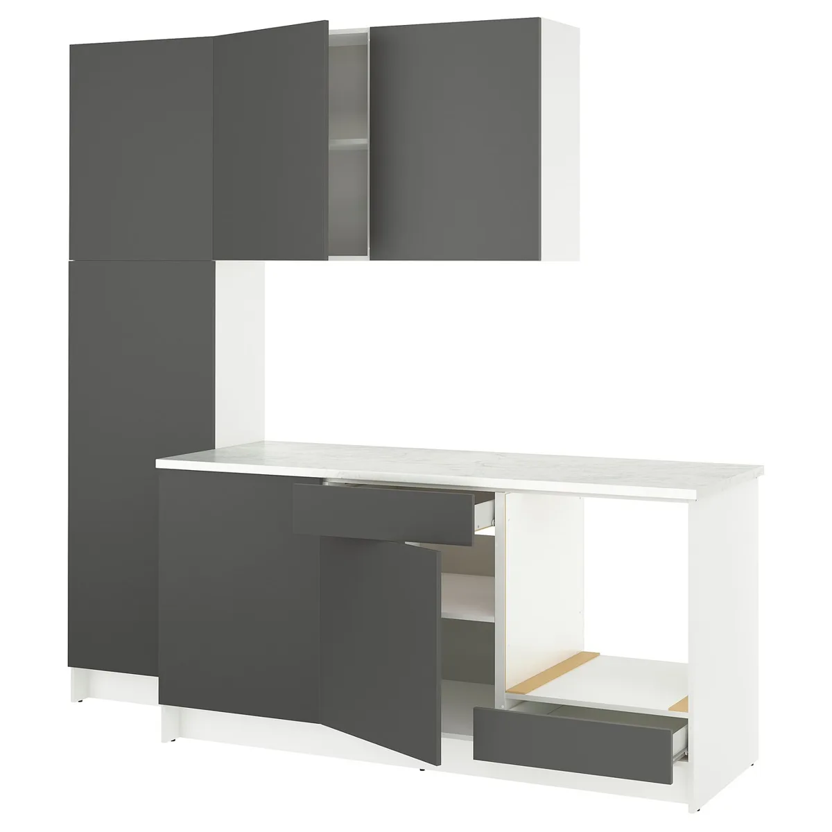 IKEA KNOXHULT Küche dunkelgrau 240 cm mit Hochschrank