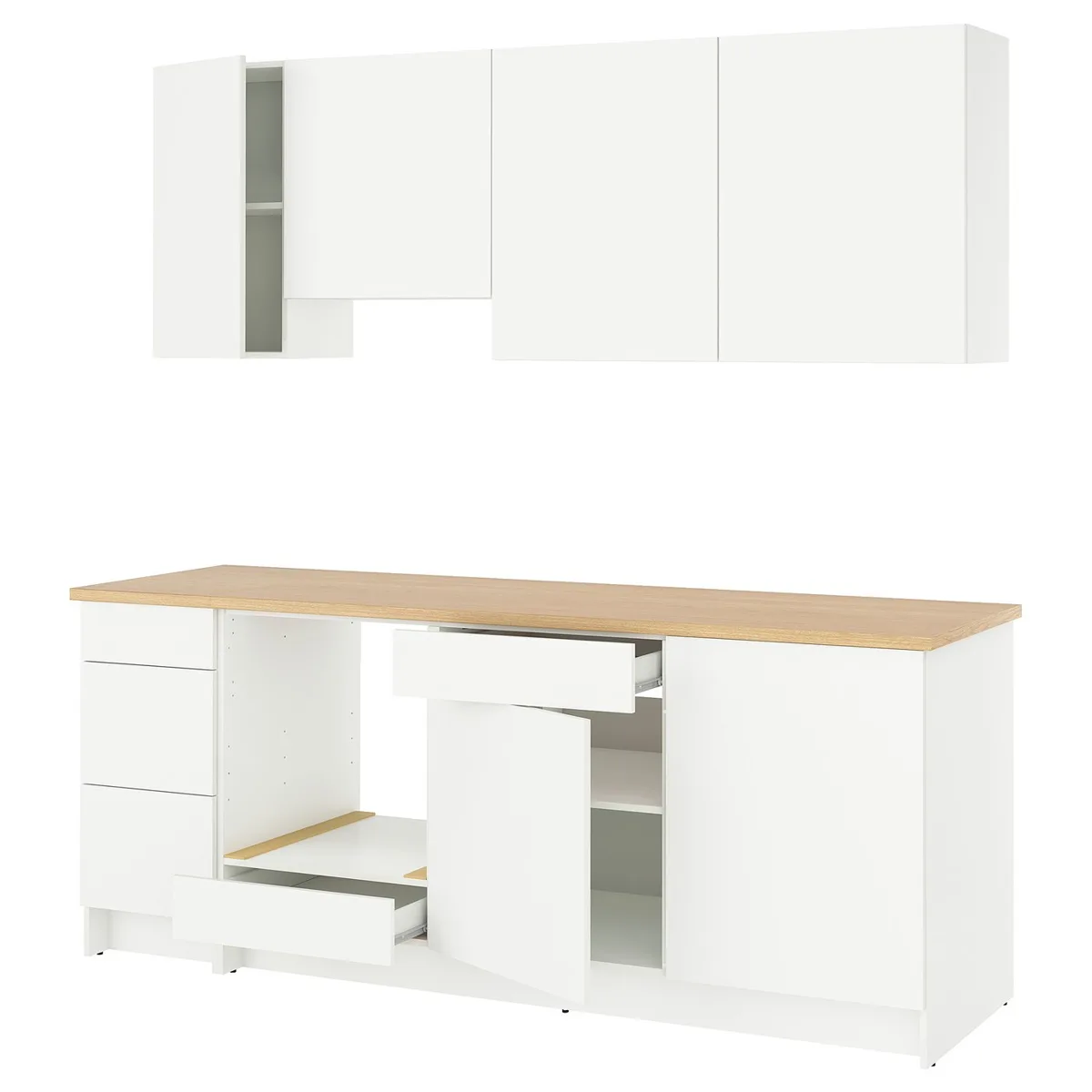 IKEA KNOXHULT Küche weiß 220 cm mit Arbeitsplatte in Eichenachbildung