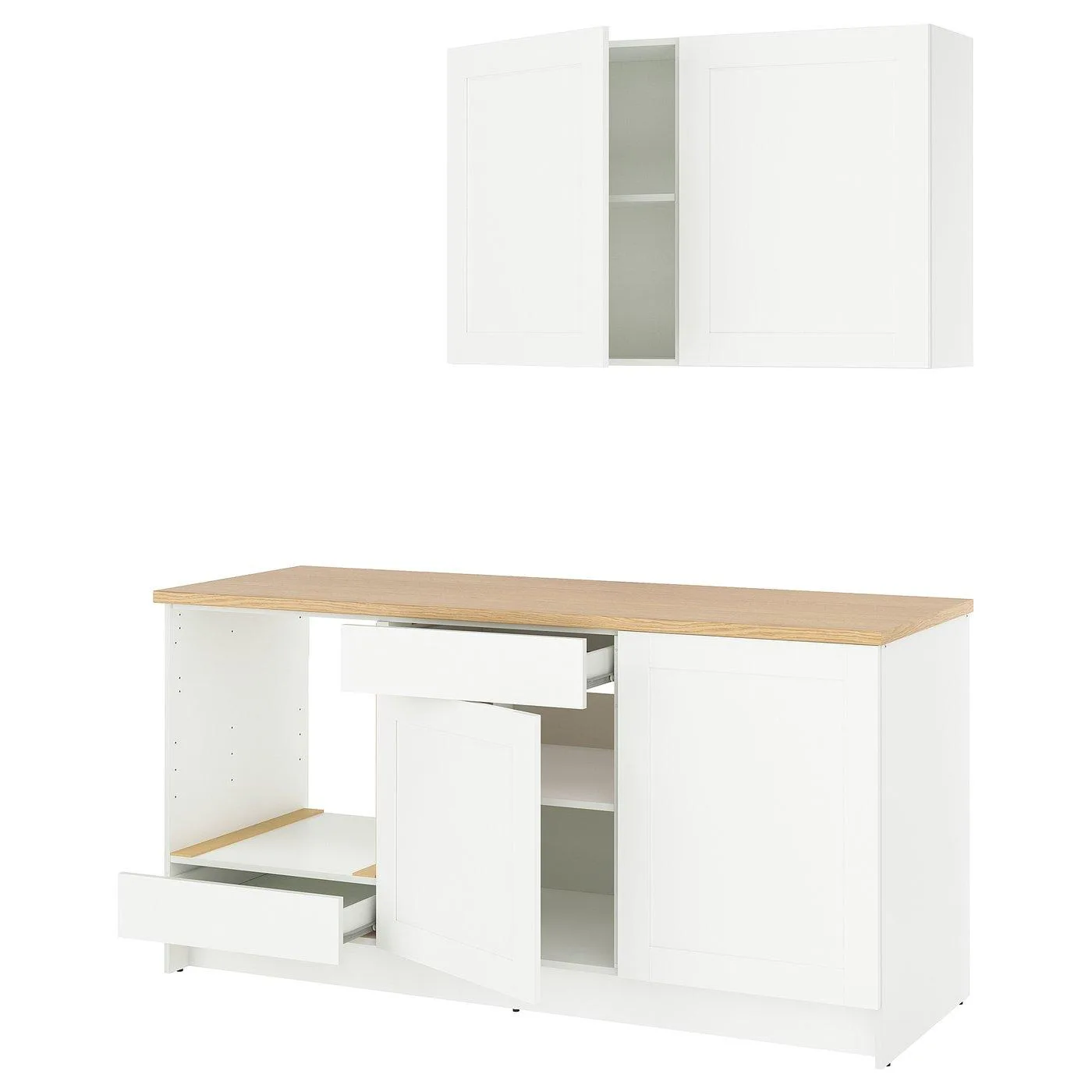 IKEA KNOXHULT Küche komplett, weiß mit Holz-Arbeitsplatte