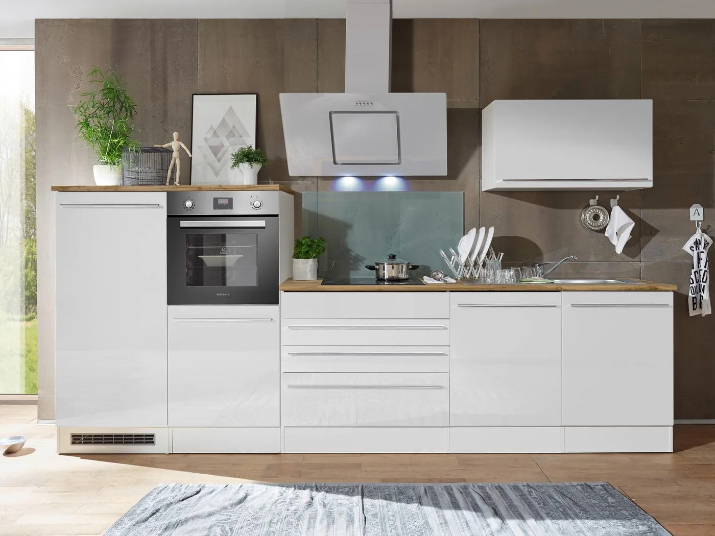 Küchenblock Respekta Premium 320 cm in Weiß und Eiche