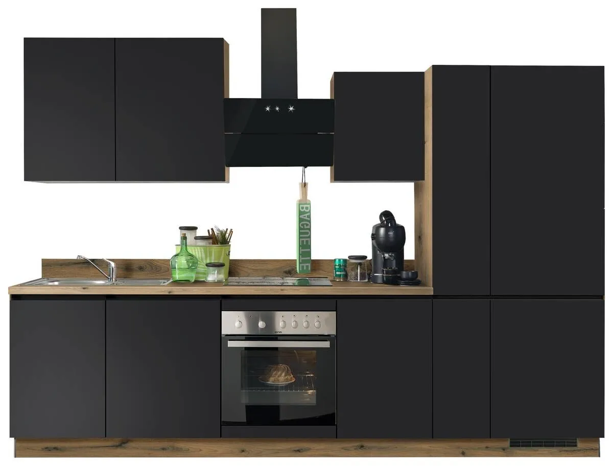Express Küchenblock Clean in Schwarz supermatt, 310 cm, bei POCO