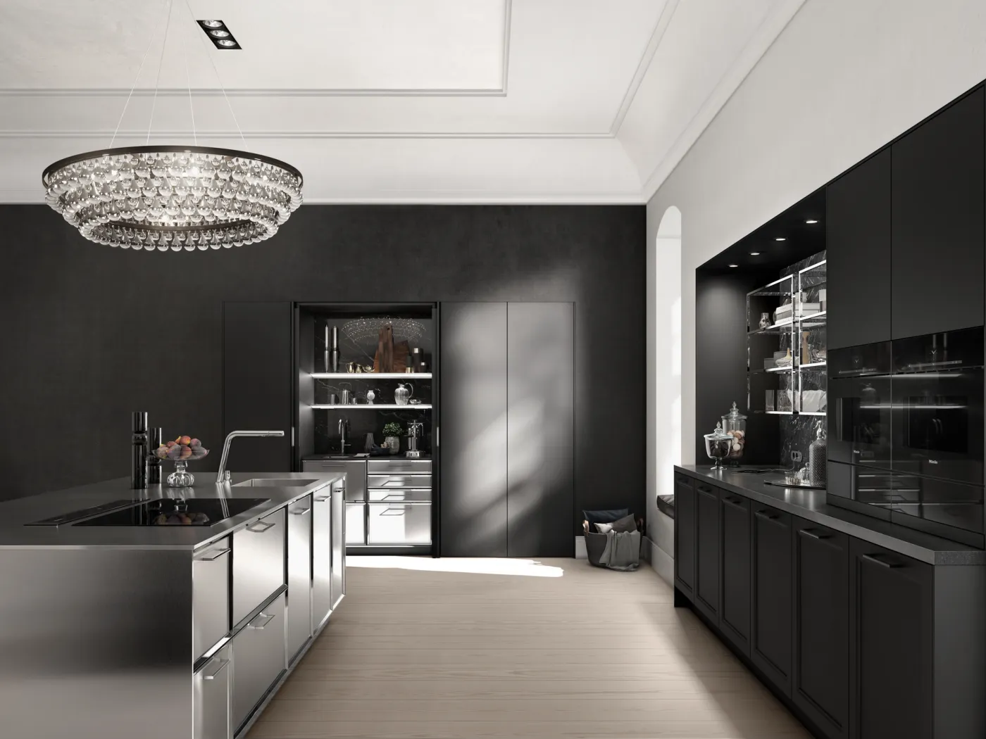 SieMatic CLASSIC Küche mit Kronleuchter und Insel