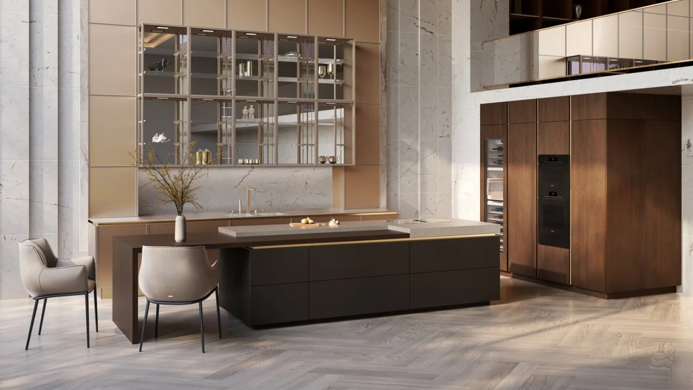 SieMatic Küche mit Holzfronten und dunkler Insel