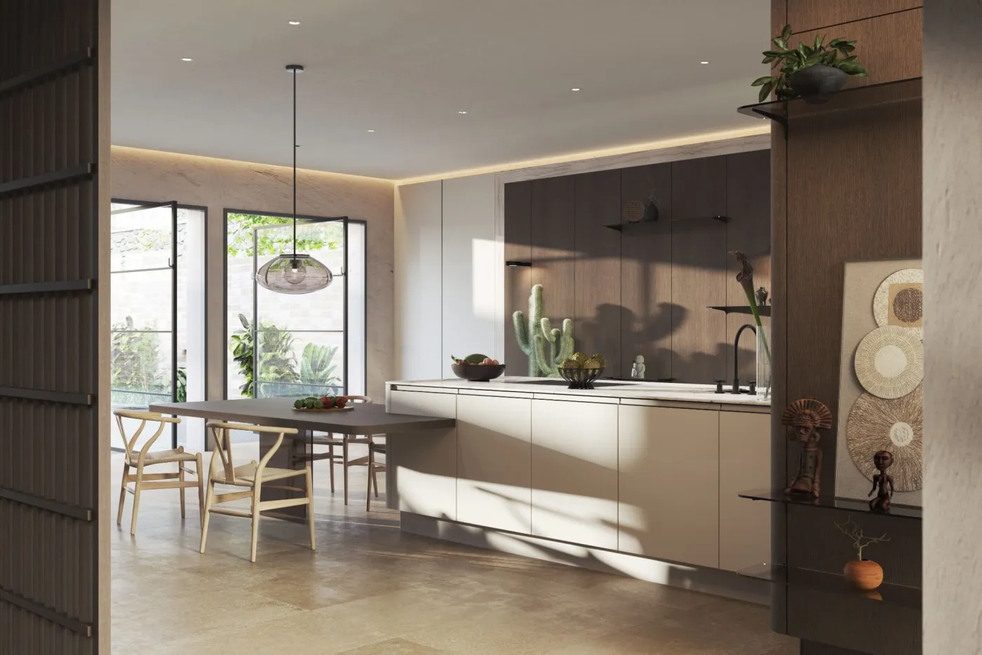 SieMatic URBAN Küche mit hellen Holzfronten und Essplatz
