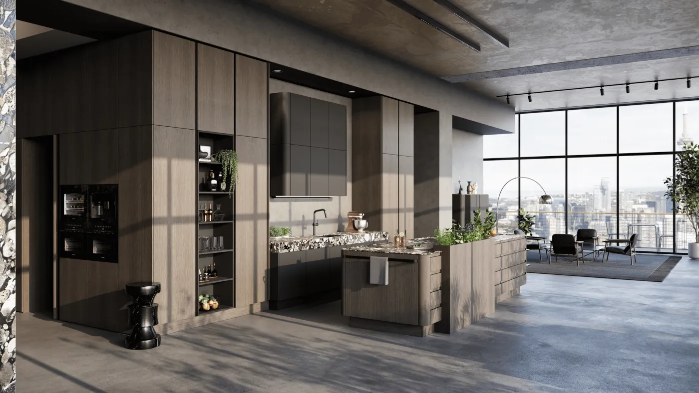 SieMatic URBAN Loftküche mit Holzwänden